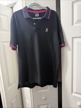Psycho Bunny Black Polo with Pink Trim and Logo Mens 8